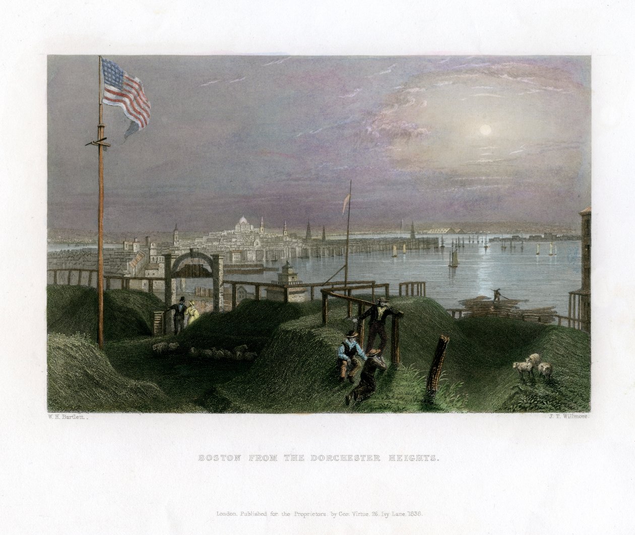 Boston vista dalle Dorchester Heights, USA, 1838 da James Tibbitts Willmore