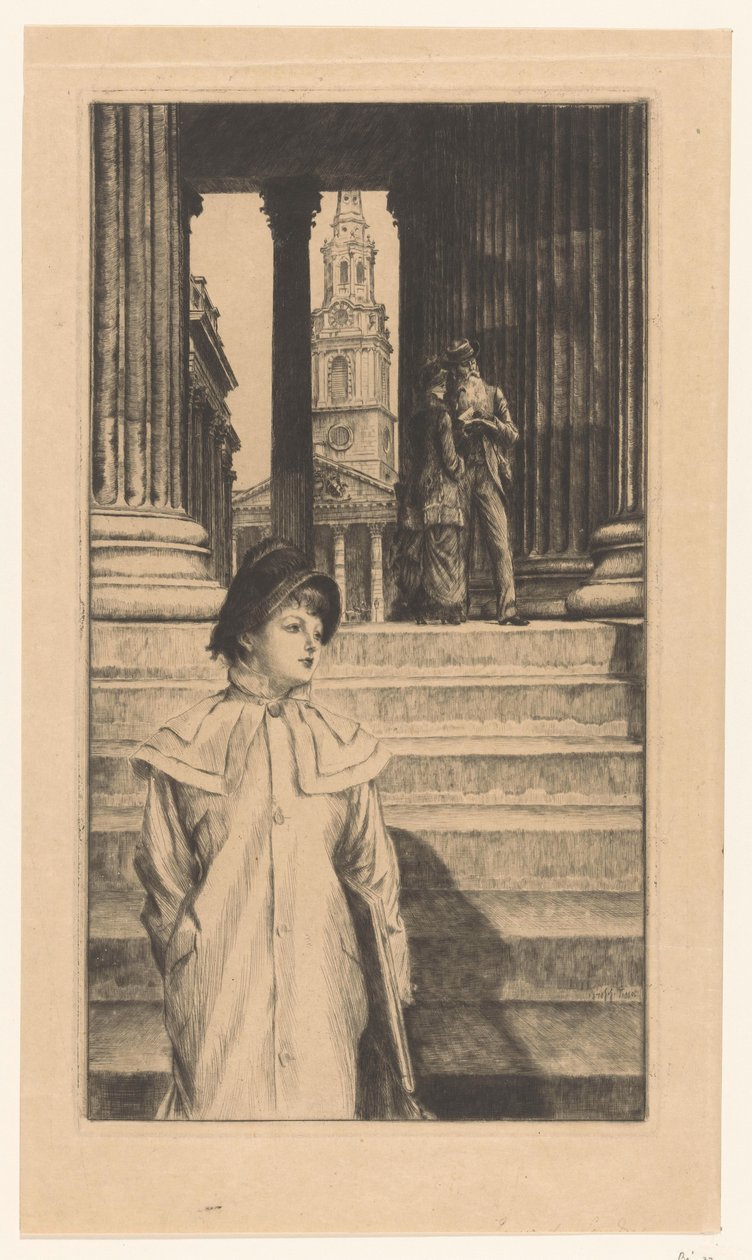 Giovane donna scende le scale della National Gallery di Londra da James Tissot