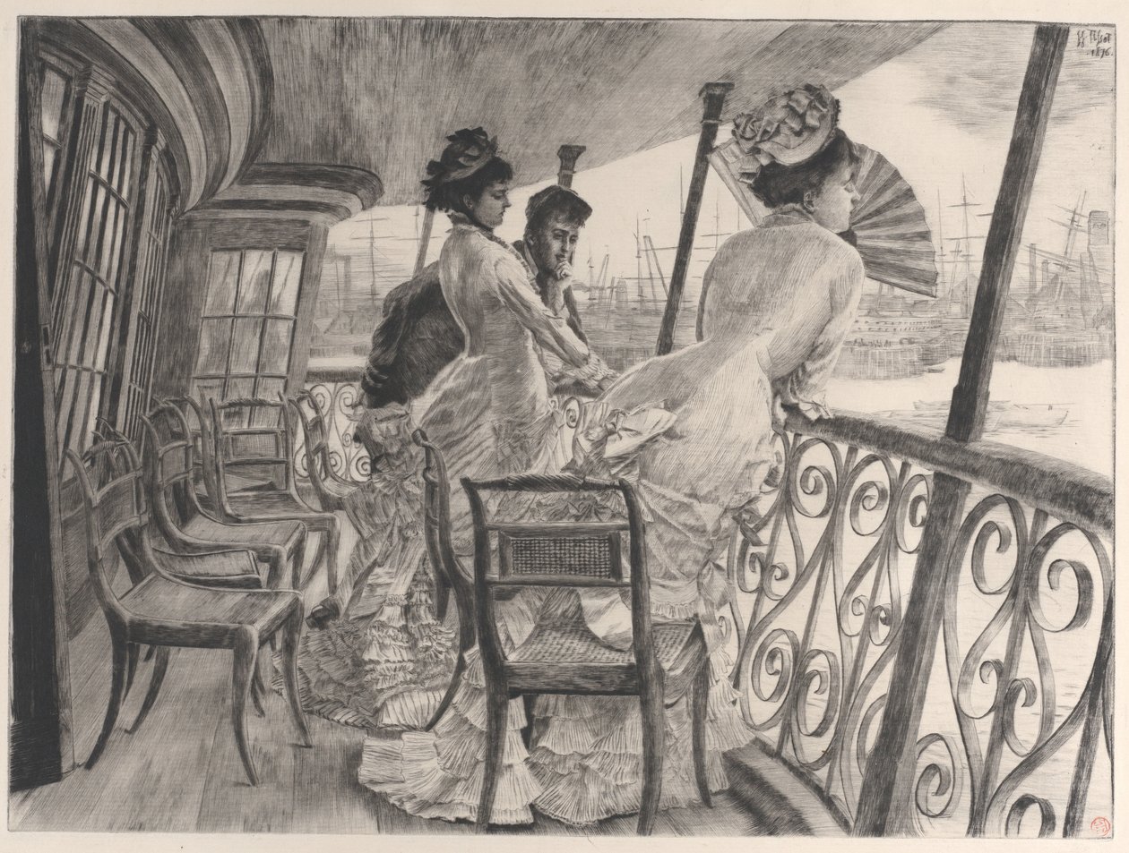 La galleria di H.M.S. Calcutta Souvenir di un ballo a bordo nave, 1876 da James Tissot