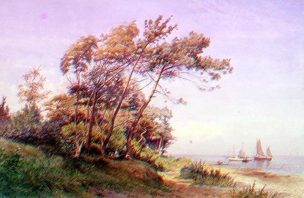 Un Picnic sulla Costa, Isola di Wight, con uno yacht ancorato al largo che sventola l