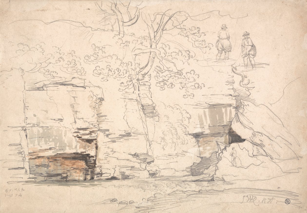 Collina rocciosa con alberi e figure da James Ward