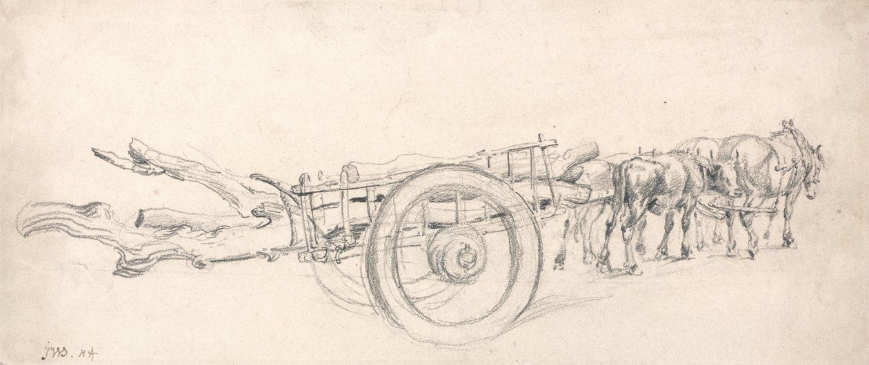 Un carro di legno carico di tronchi d