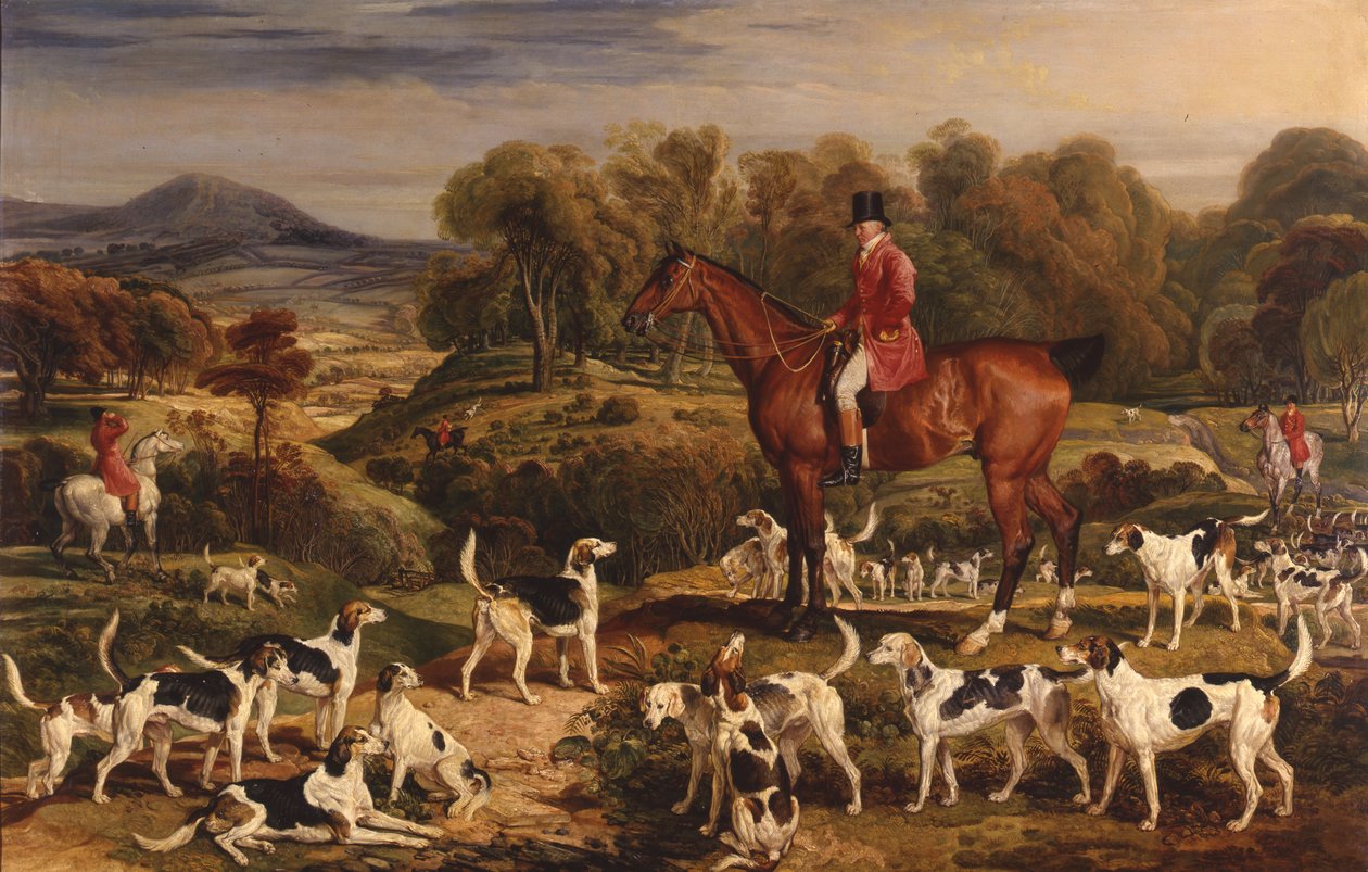 Ralph John Lambton sul suo cavallo da caccia, Undertaker, con il Cacciatore James Shelley, John Winter da James Ward