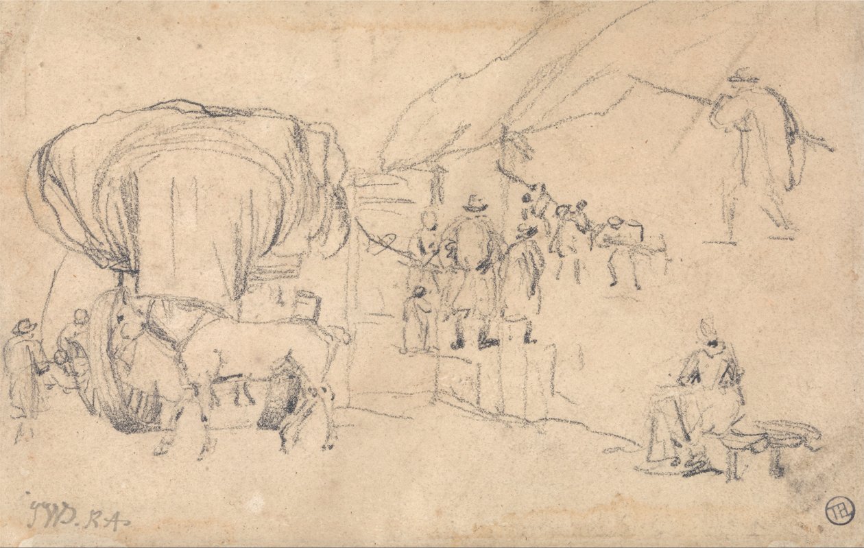 Foglio di schizzi: Carro, cavallo, lattaia e altri studi di figure da James Ward