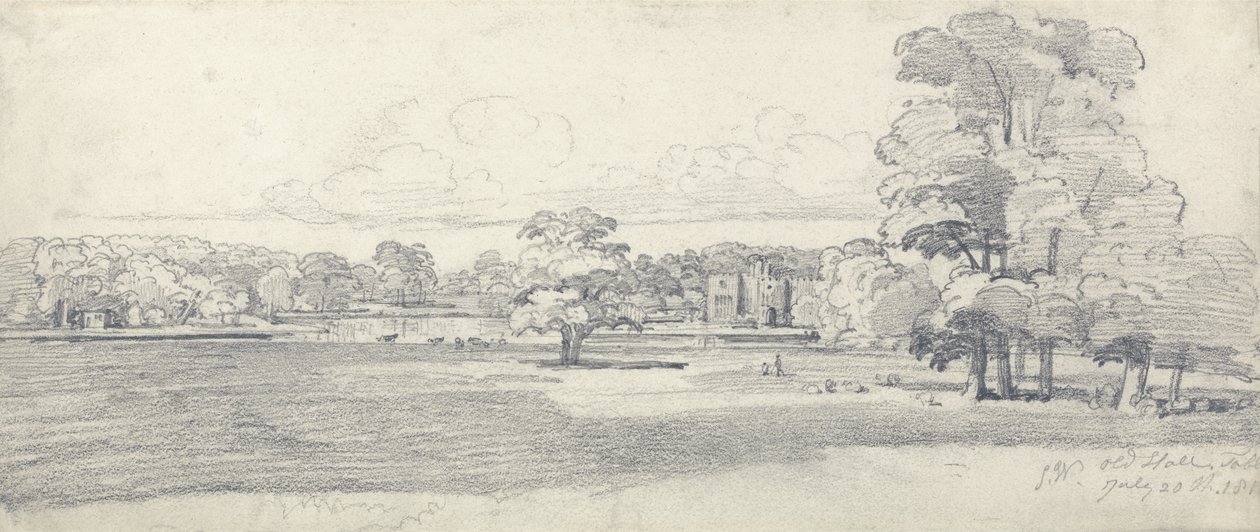 La vecchia sala, Tabley, circondata da parco, 20 luglio 1814 da James Ward