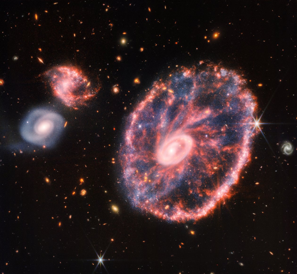 Galassia Ruota di Carro (Immagine Composita NIRCam e MIRI) da James Webb Space Telescope (NASA)