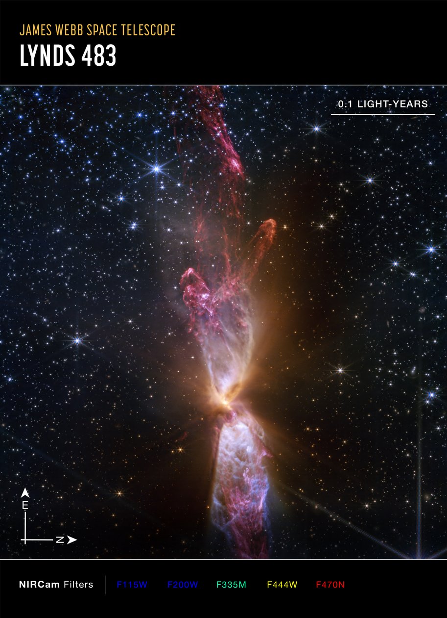 Lynds 483 (immagine NIRCam Compass) da James Webb Space Telescope (NASA)