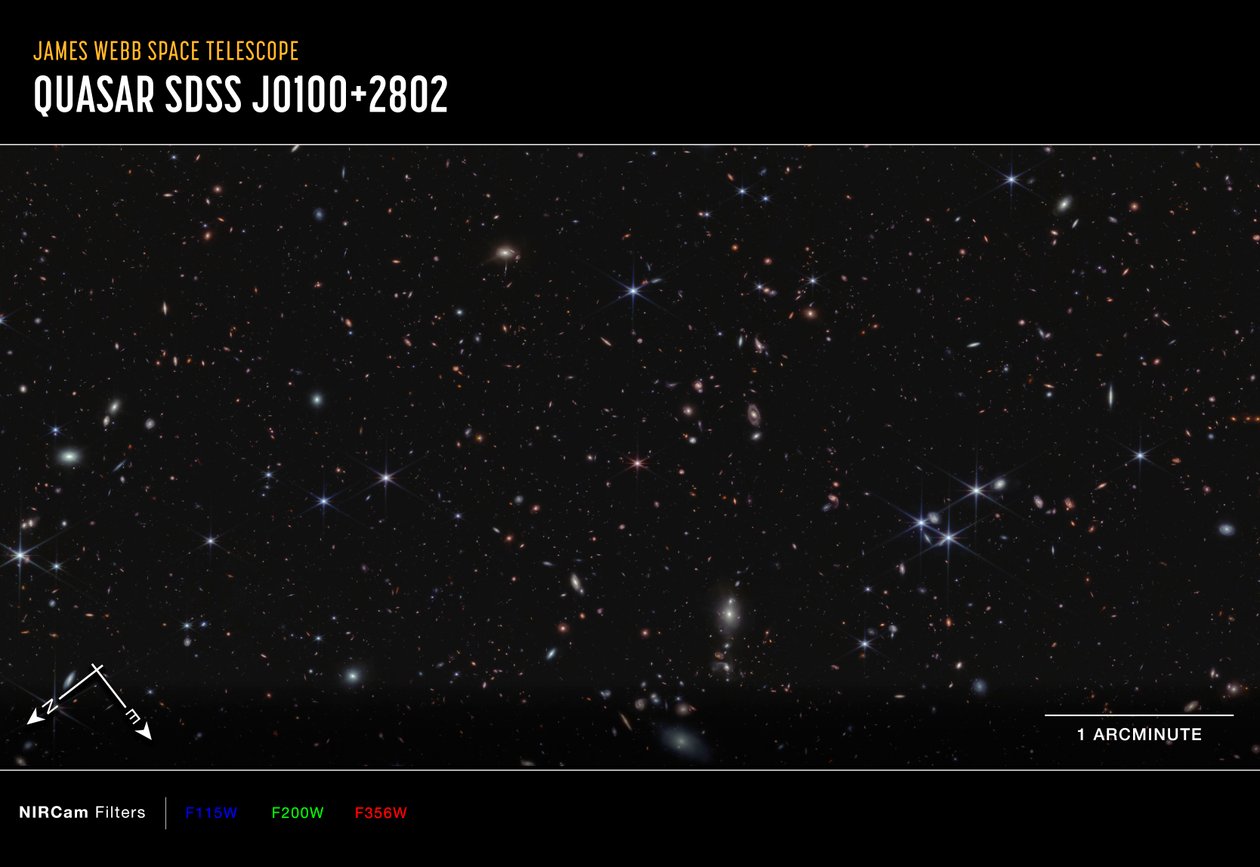 Quasar J0100+2802 da James Webb Space Telescope (NASA)