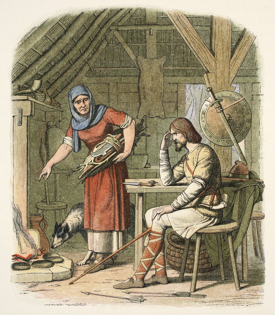 Alfred nella casetta del mandriano, c.AD 878, da A Chronicle of England BC 55 to AD 1485, pub. Londra da James William Edmund Doyle