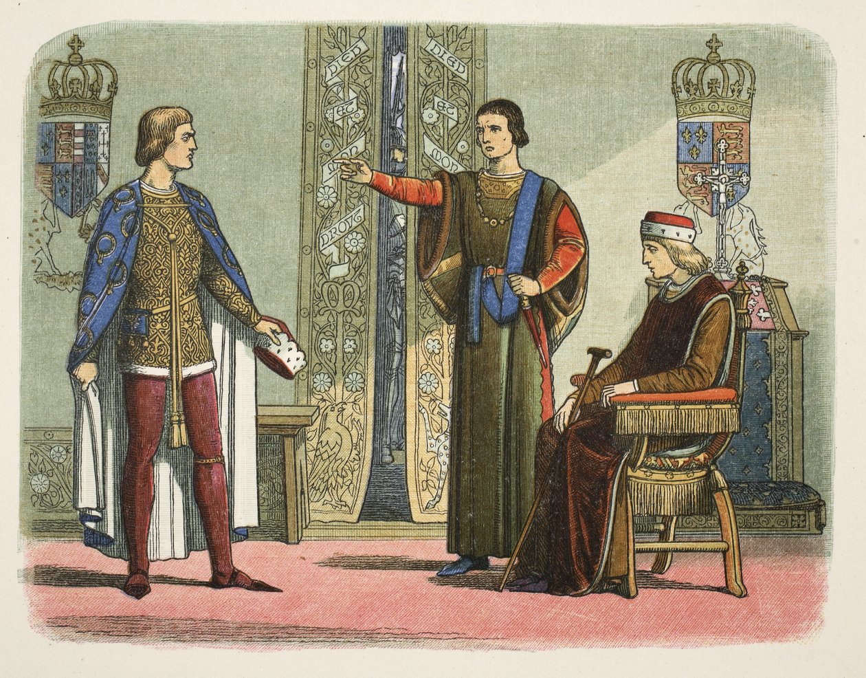 Enrico VI e i duchi di York e Somerset, settembre 1450, da A Chronicle of England BC 55 to AD 1485, pub. Londra da James William Edmund Doyle