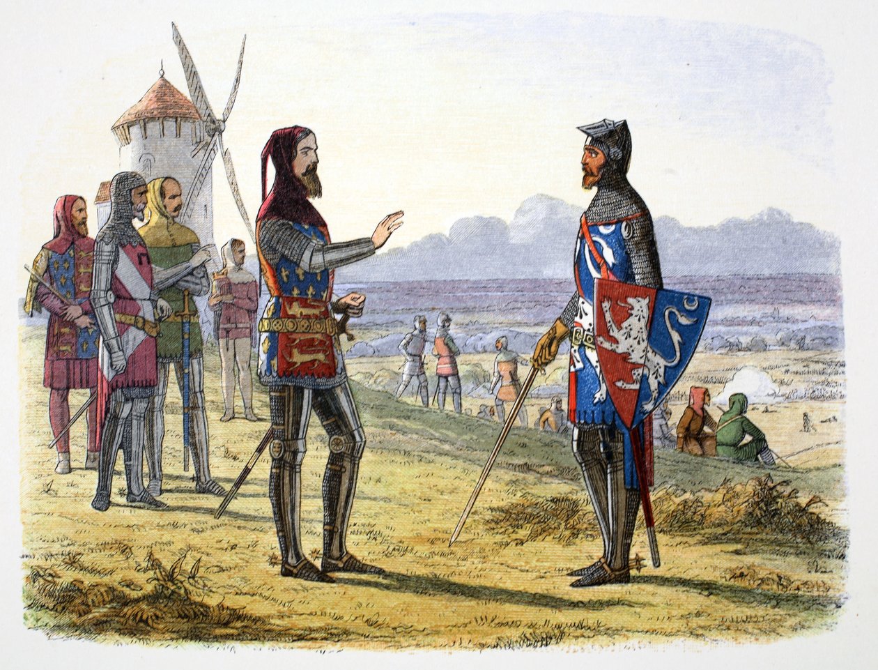 Re Edoardo III rifiuta soccorso a suo figlio nella battaglia di Crécy, Francia, 1346, 1864 da James William Edmund Doyle