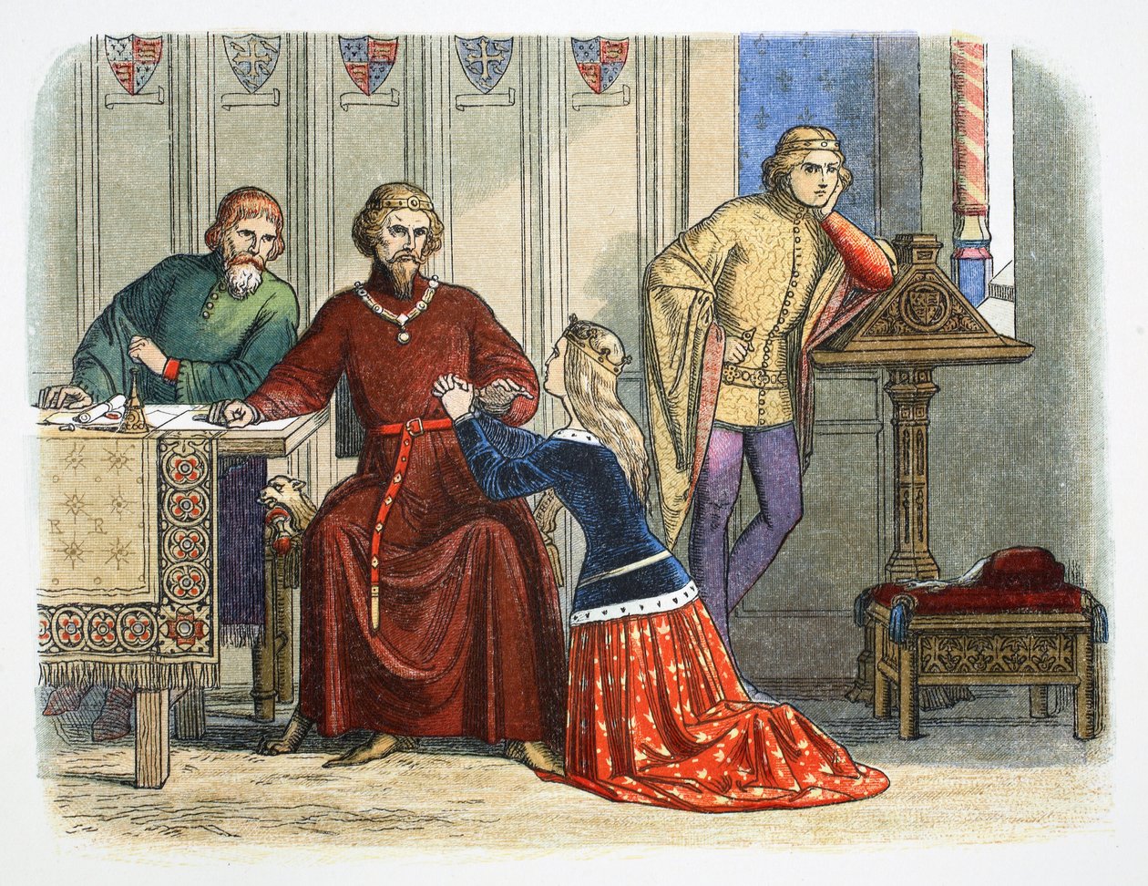 La regina Anna intercede con Gloucester e Arundel per Sir Simon de Burley, 1388, 1864 da James William Edmund Doyle