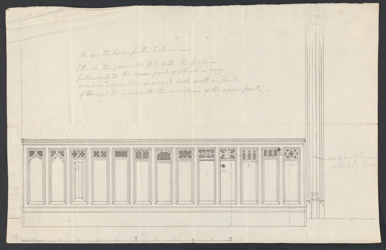 Cobham Hall, Kent: Progetto per il Pannello di un Banco da James Wyatt