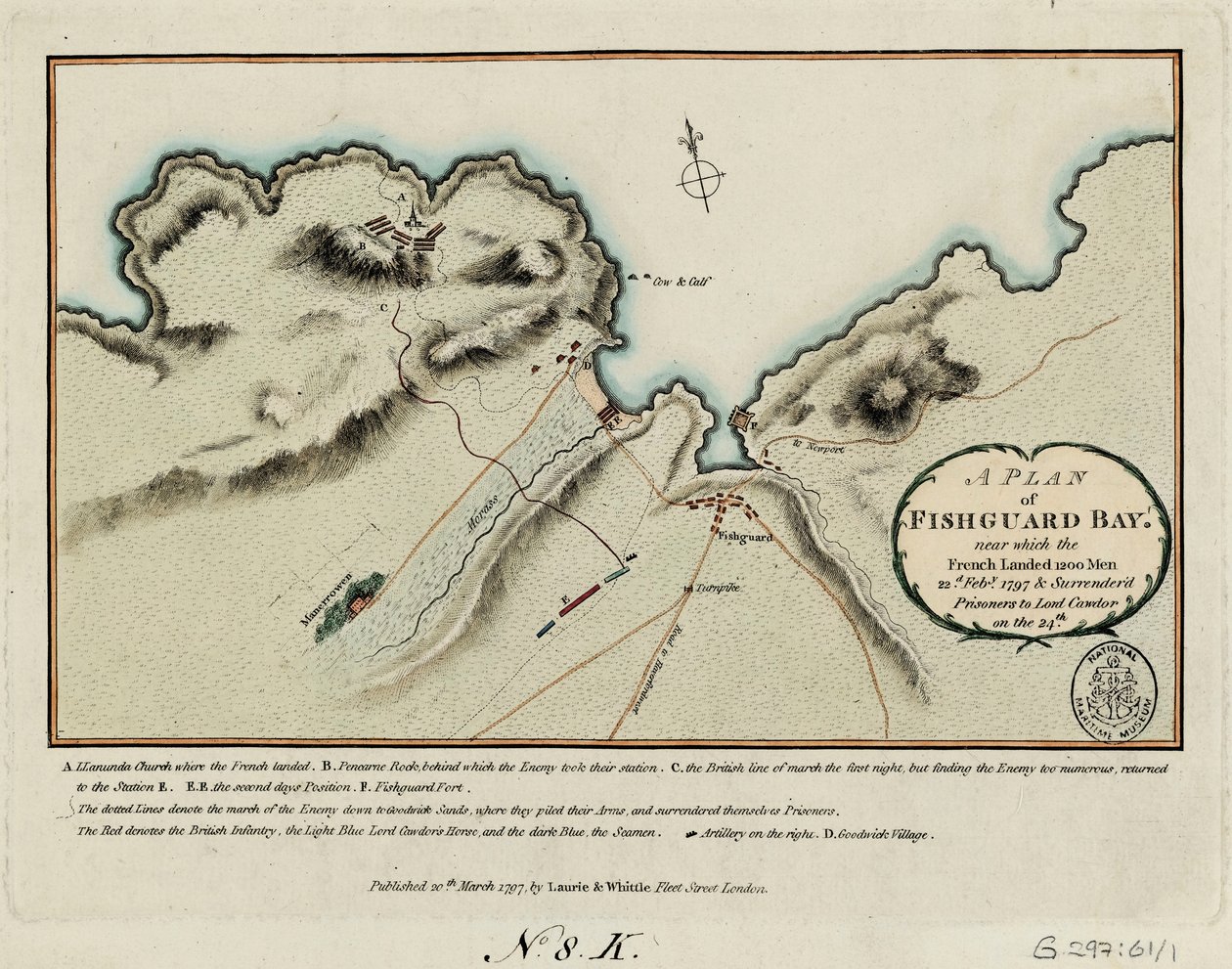 Piano della baia di Fishguard vicino alla quale i francesi sbarcarono 1200 uomini il 22 febbraio 1797 e si arresero prigionieri a Lord Cawdor il 24 da James and Laurie Robert (1755 1836) Whittle