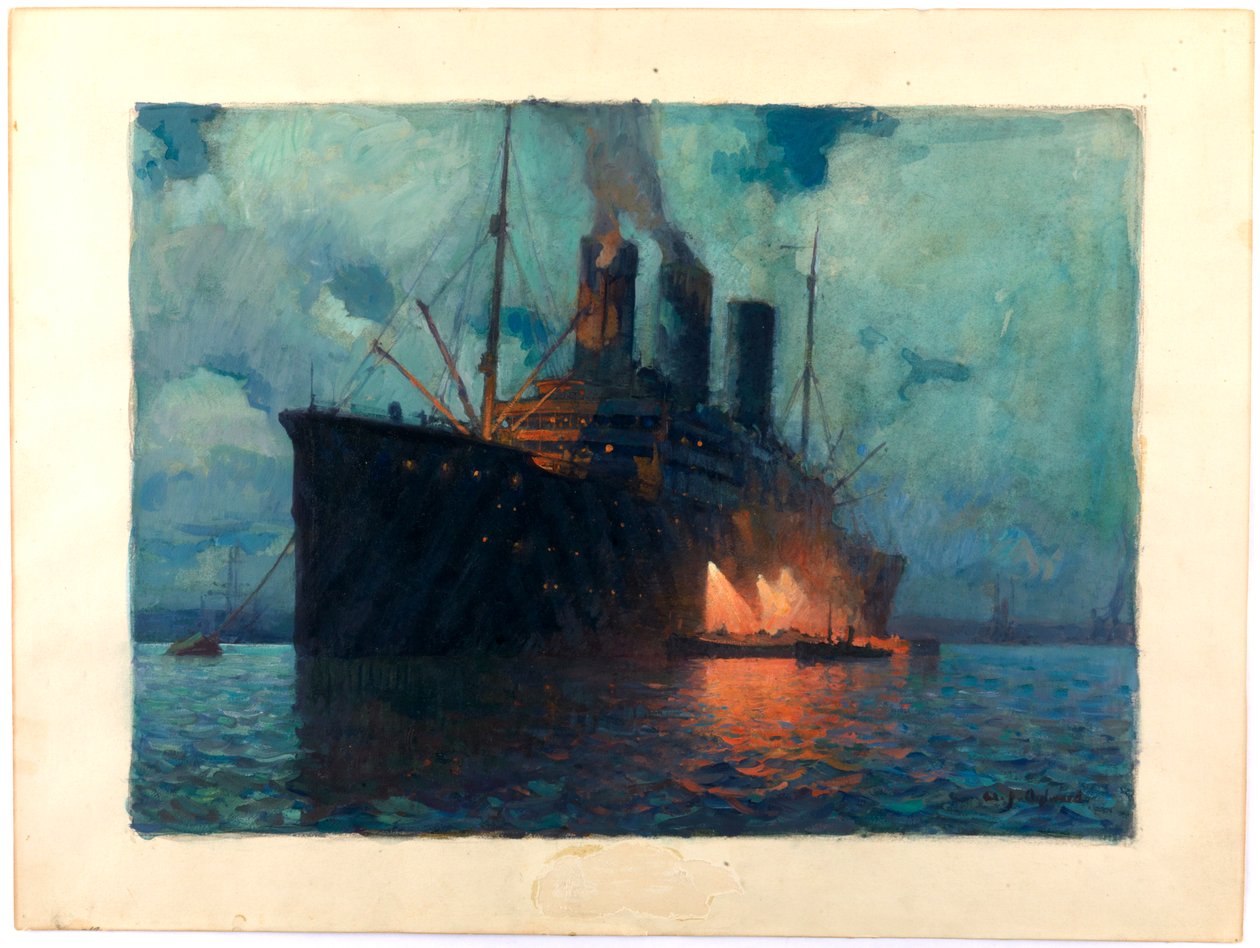 Un trasporto di notte, 1919 circa (olio su cartoncino) da James de Vine Aylward