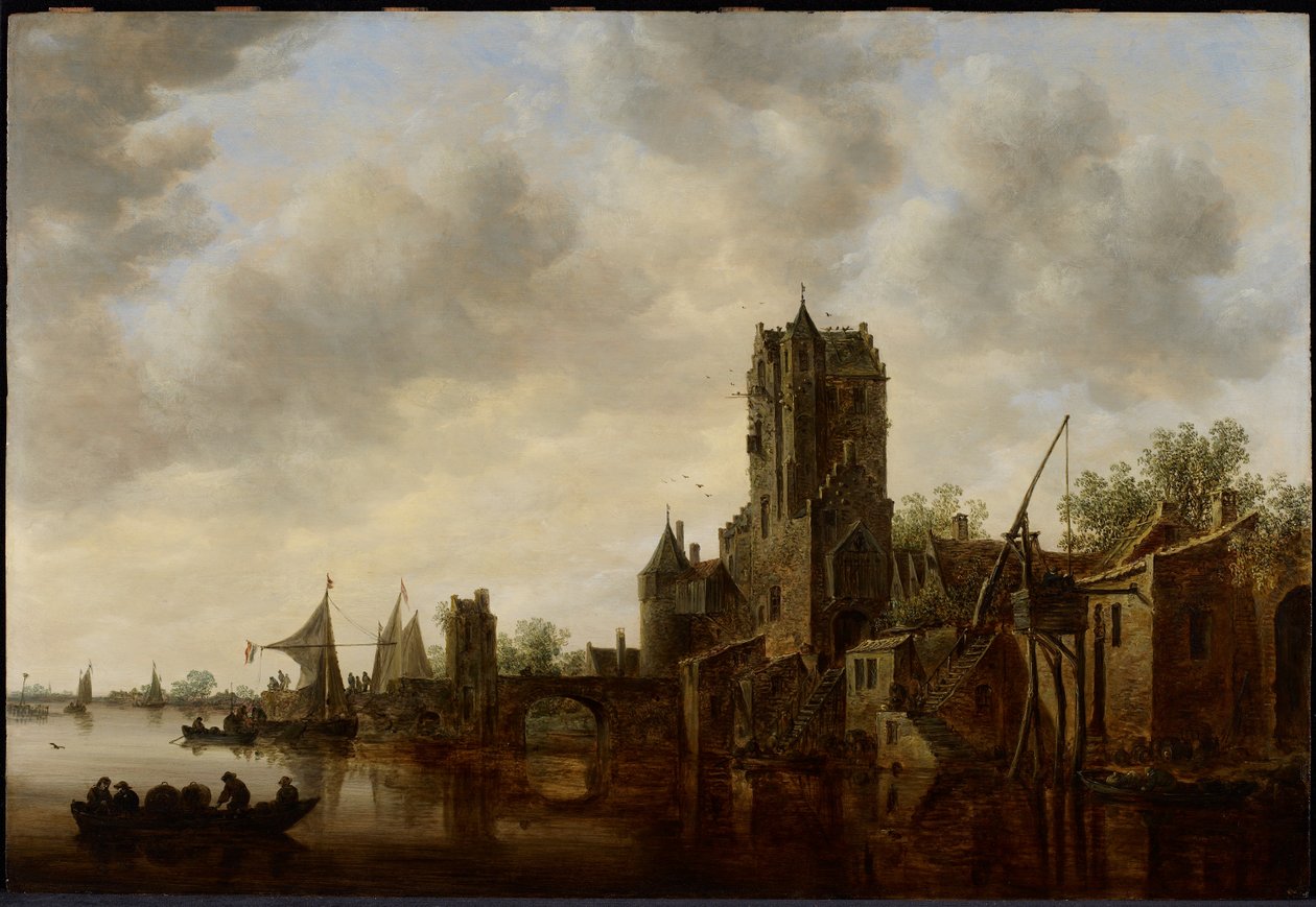 Paesaggio fluviale con la Porta Pellecussen vicino a Utrecht, 1648 da Jan Josephsz van Goyen