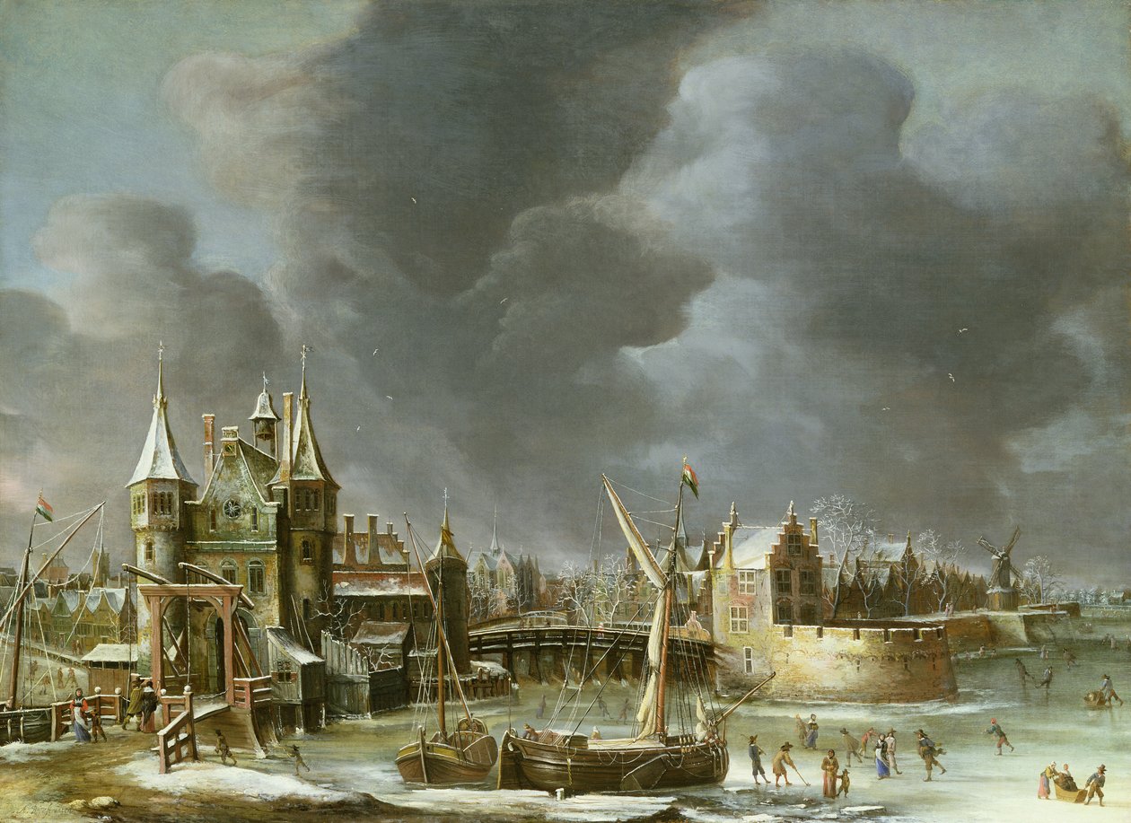 Veduta della Regulierspoort, Amsterdam, in inverno da Jan Abrahamsz. Beerstraten