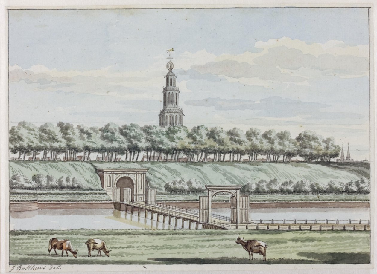 Esterno della Herepoort e Herepoortenbrug con mura cittadine di Groningen da Jan Bulthuis