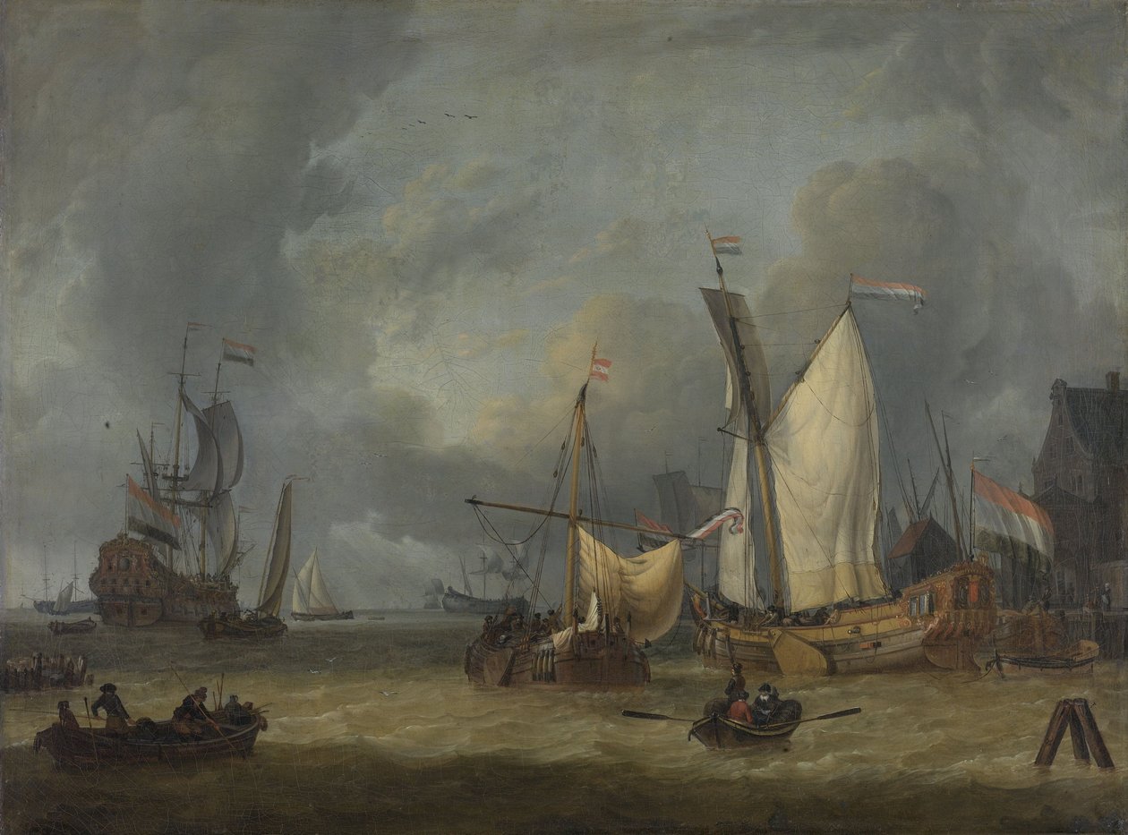 Navi nel porto con una forte brezza da Jan Claesz Rietschoof