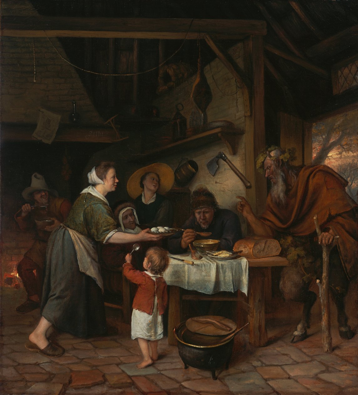 Il satiro e la famiglia del contadino da Jan Havickszoon Steen
