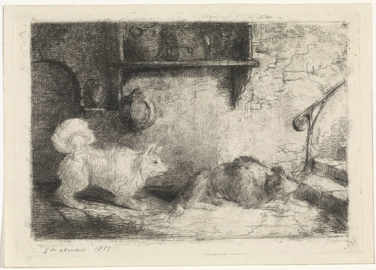 Stampa con due cani da Jan Karel Jacob de Jonge