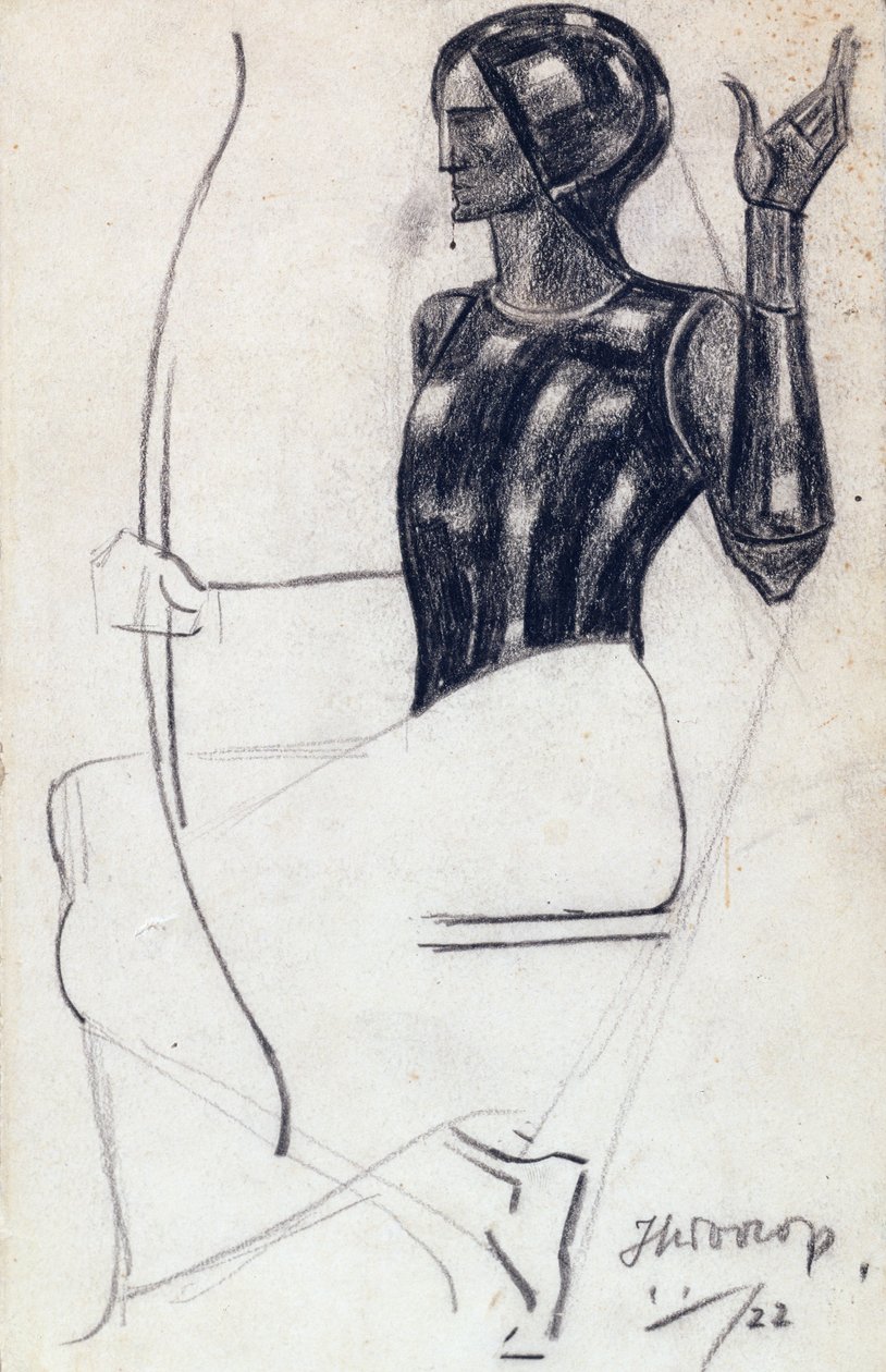 Arciere femminile seduto, 1922 (gesso su carta) da Jan Toorop