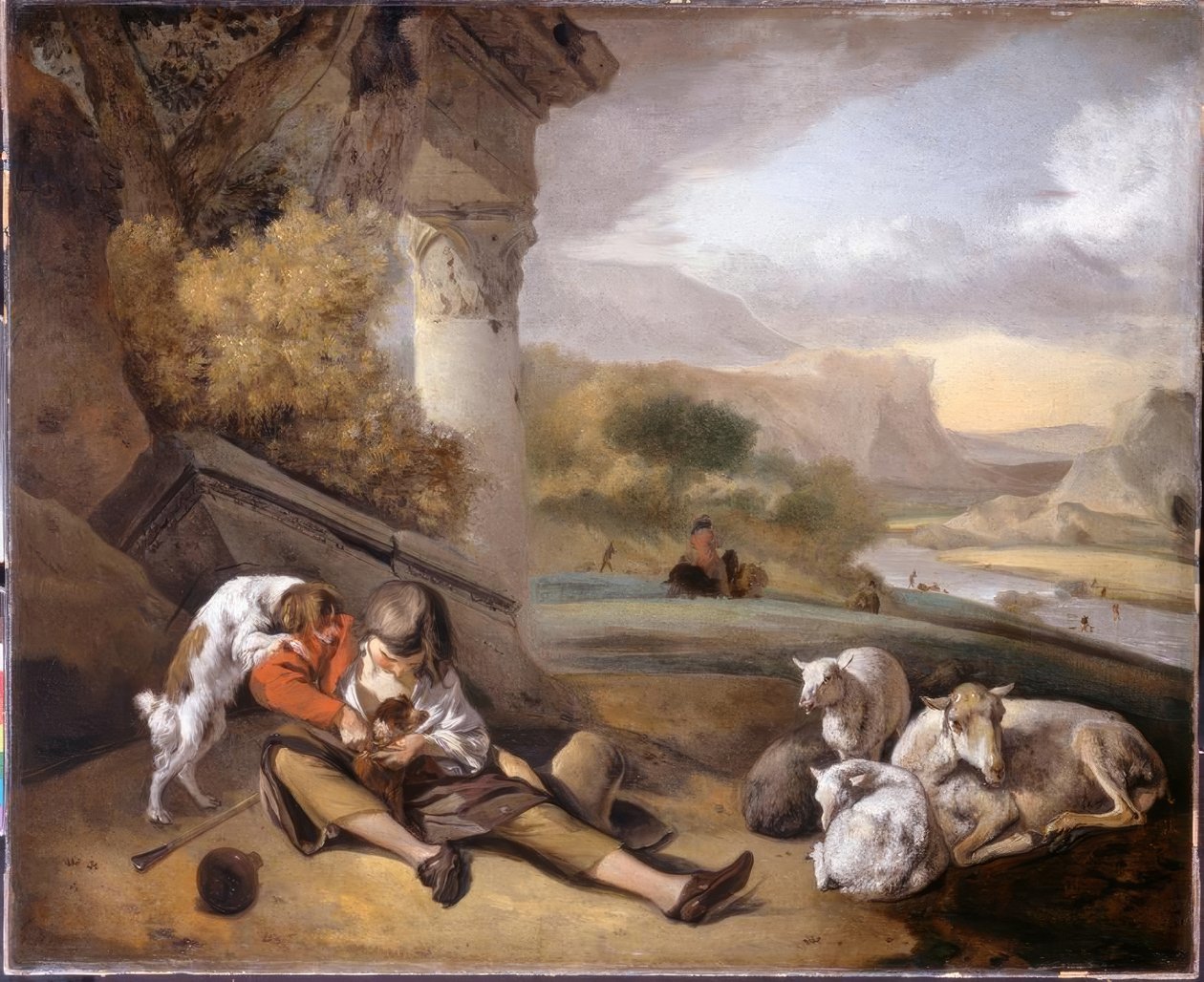 J.Weenix, Paesaggio con pastorello da Jan Baptist Weenix