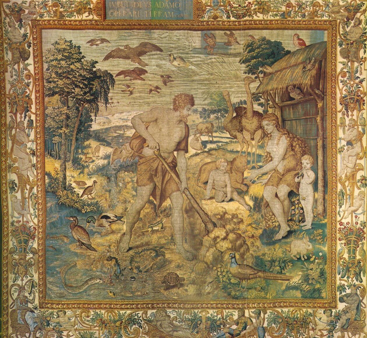 Adamo che lavora nel campo. Serie Storia dei primi genitori da Jan de Kempeneer