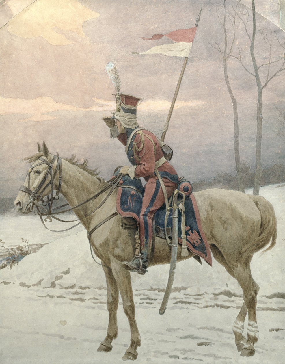 Un lanciere delle guardie polacche di Napoleone in pattuglia invernale da Jan van Chelminski