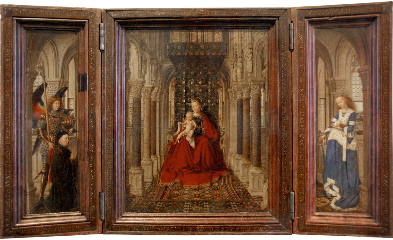 Vergine con bambino, San Michele e Santa Caterina e un donatore da Jan van Eyck