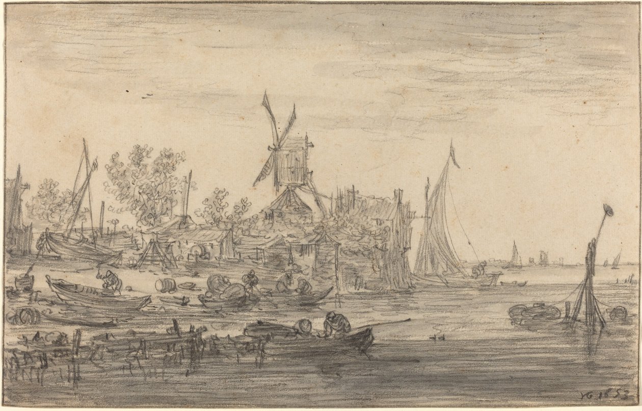 Scena di spiaggia con mulino a vento da Jan Josephsz van Goyen