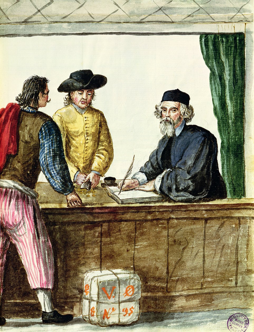Un negoziante ebreo con due clienti da Jan van Grevenbroeck
