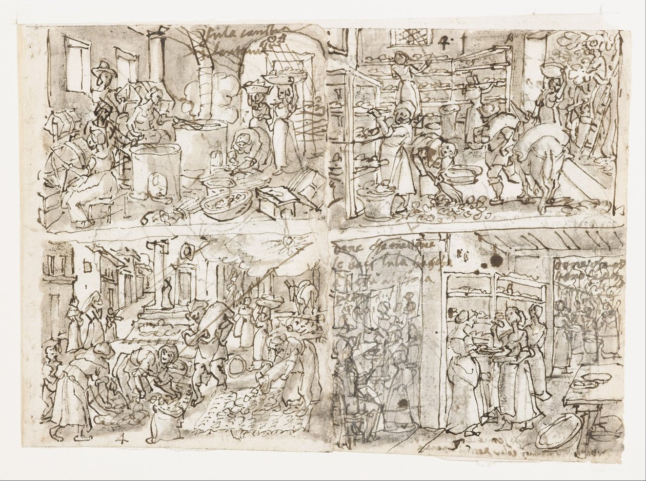 Quattro scene dalla serie della sericoltura da Jan van der Straet