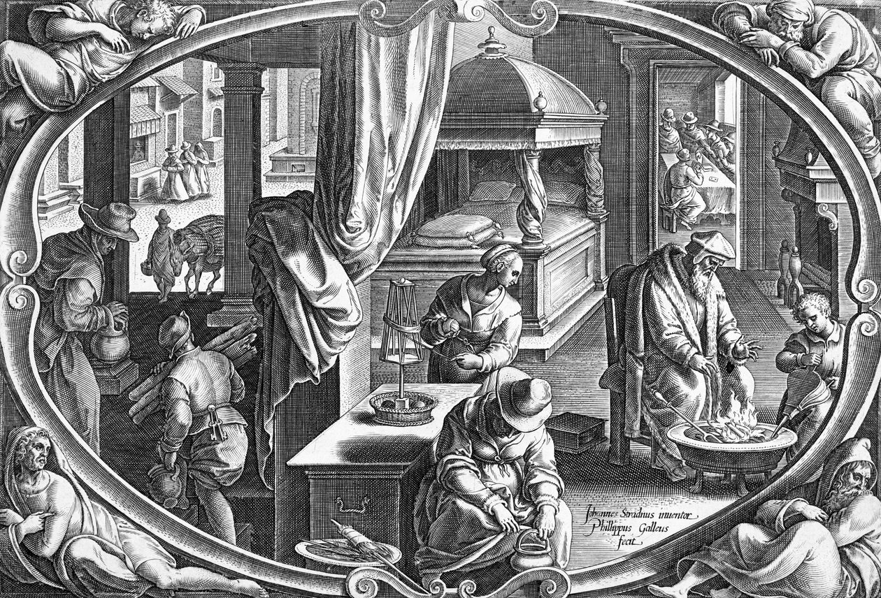 Inverno, inciso da Philip Galle, c.1580 da Jan van der Straet