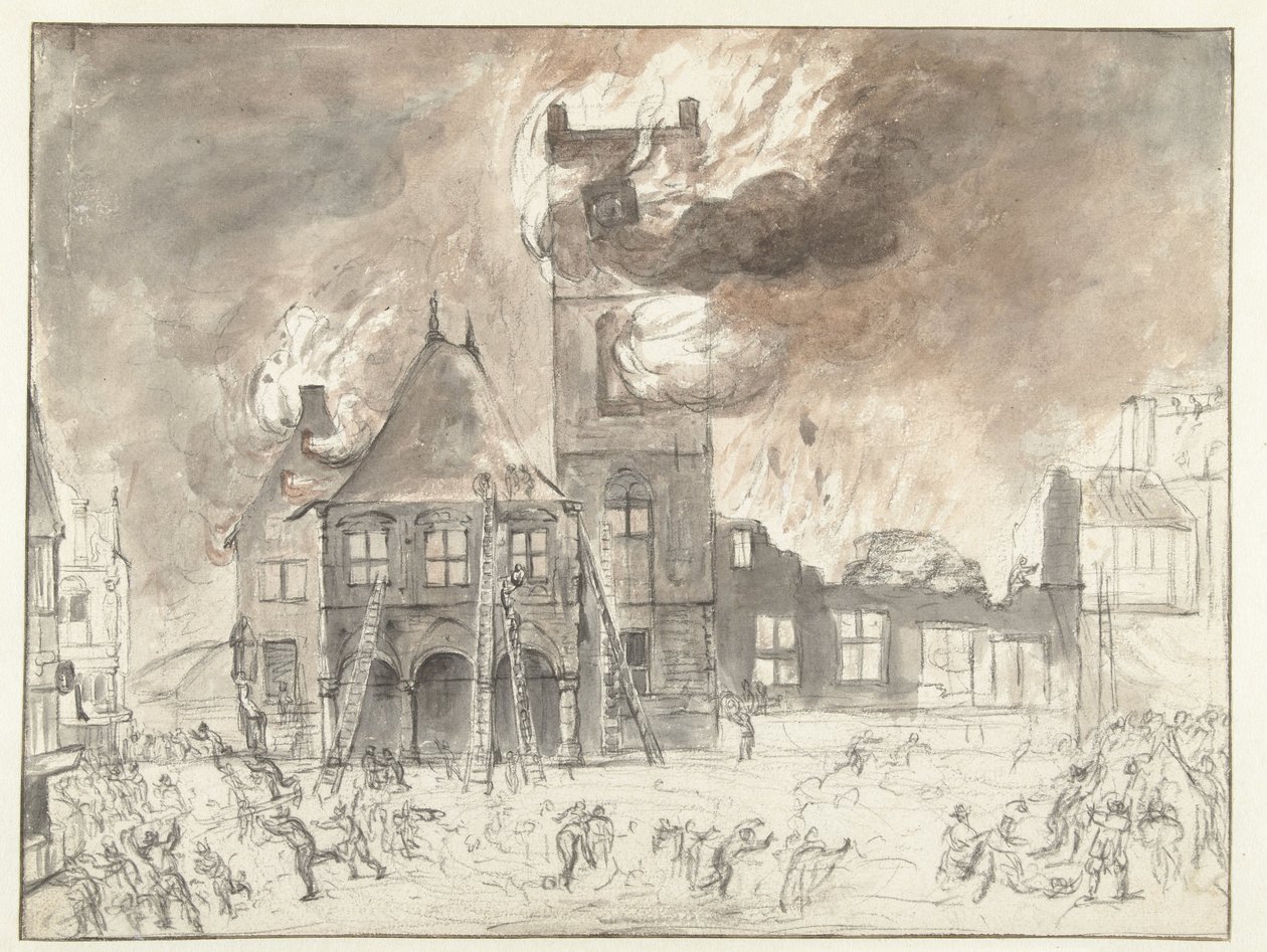 Incendio nel vecchio municipio di Amsterdam da Jan Abrahamsz. Beerstraten (possibly)