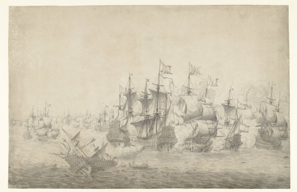 Una battaglia navale, possibilmente a Lowestoft il 13 giugno 1665 (foglio sinistro) da Jan Abrahamsz. Beerstraten (possibly)