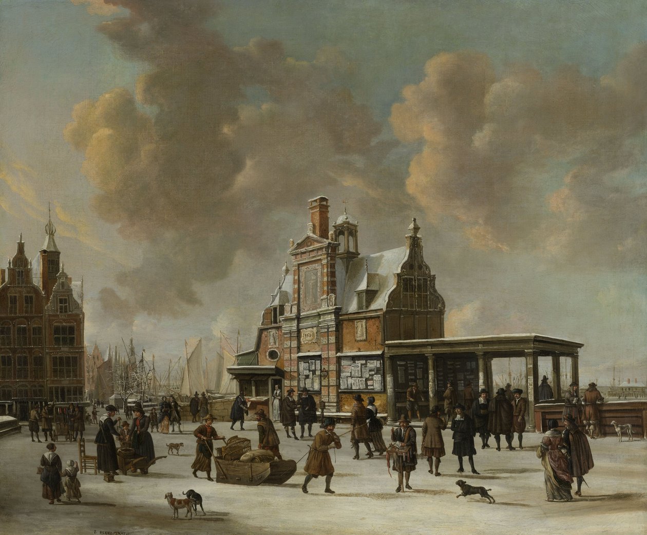 Il Paalhuis e il Nieuwe Brug, Amsterdam, in inverno, 1640-66 da Jan Abrahamsz. Beerstraten