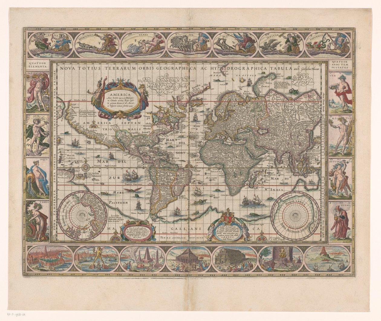 Mappa del mondo con bordi decorativi da Jan Aertse van den Ende