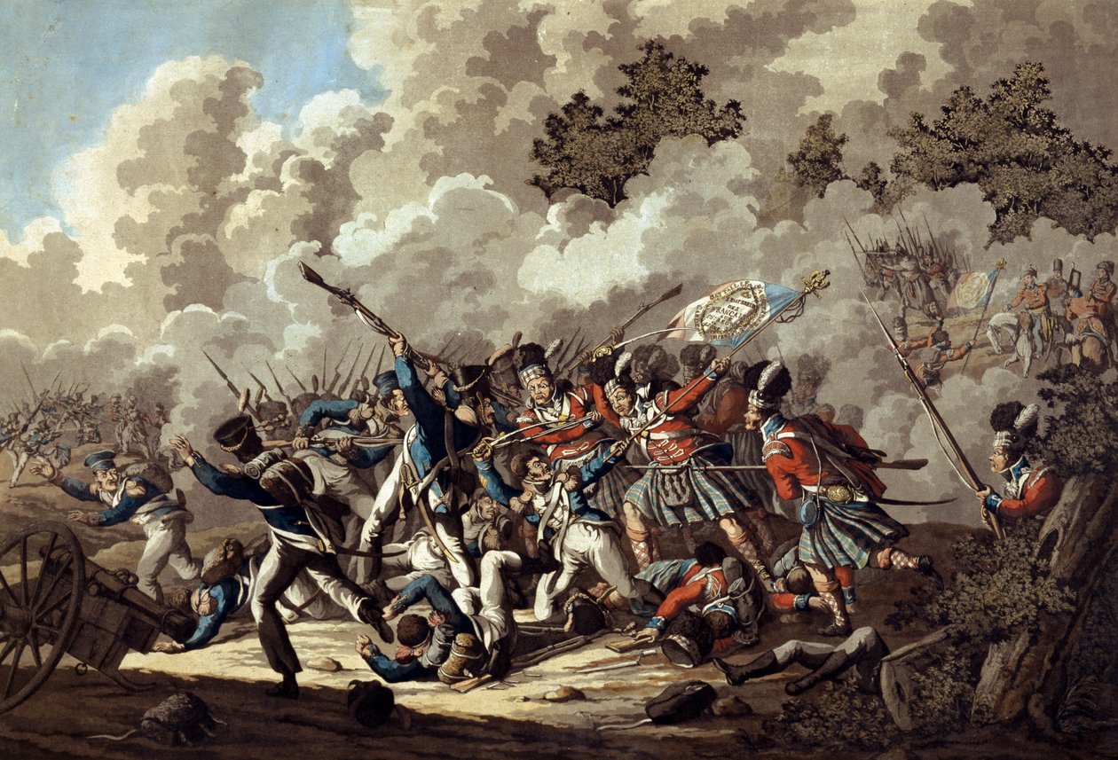 Sconfitta della Guardia Francese da parte degli Highlanders, La Haye Sainte, durante la Battaglia di Waterloo, 1815 da Jan Anthonie Langendyk