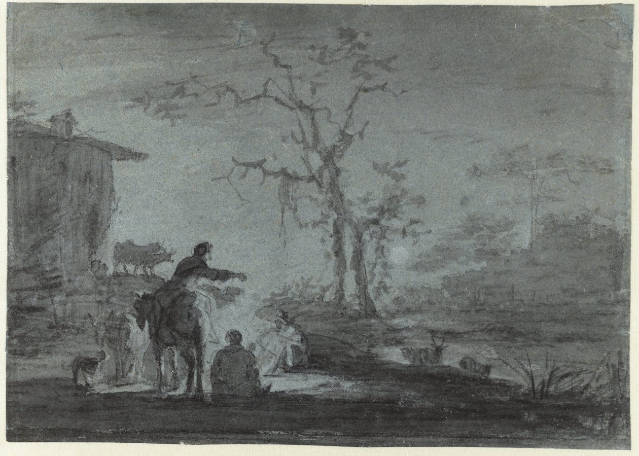 Pastorelli accanto a un falò al chiaro di luna da Jan Asselijn (possibly)