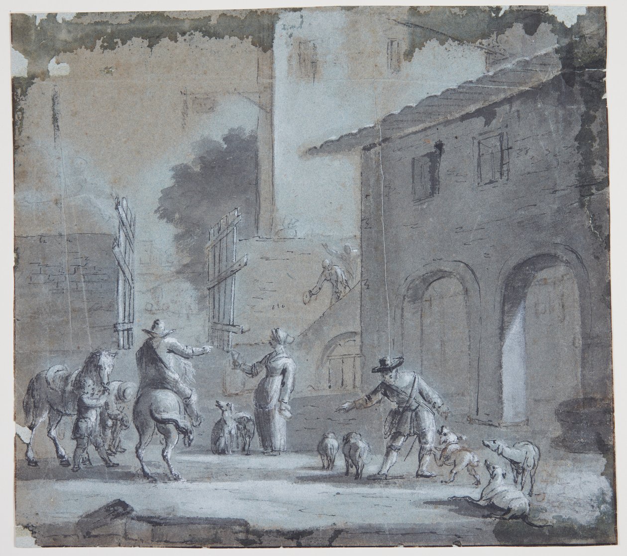 Scena con un portone aperto, figure e animali da Jan Asselijn