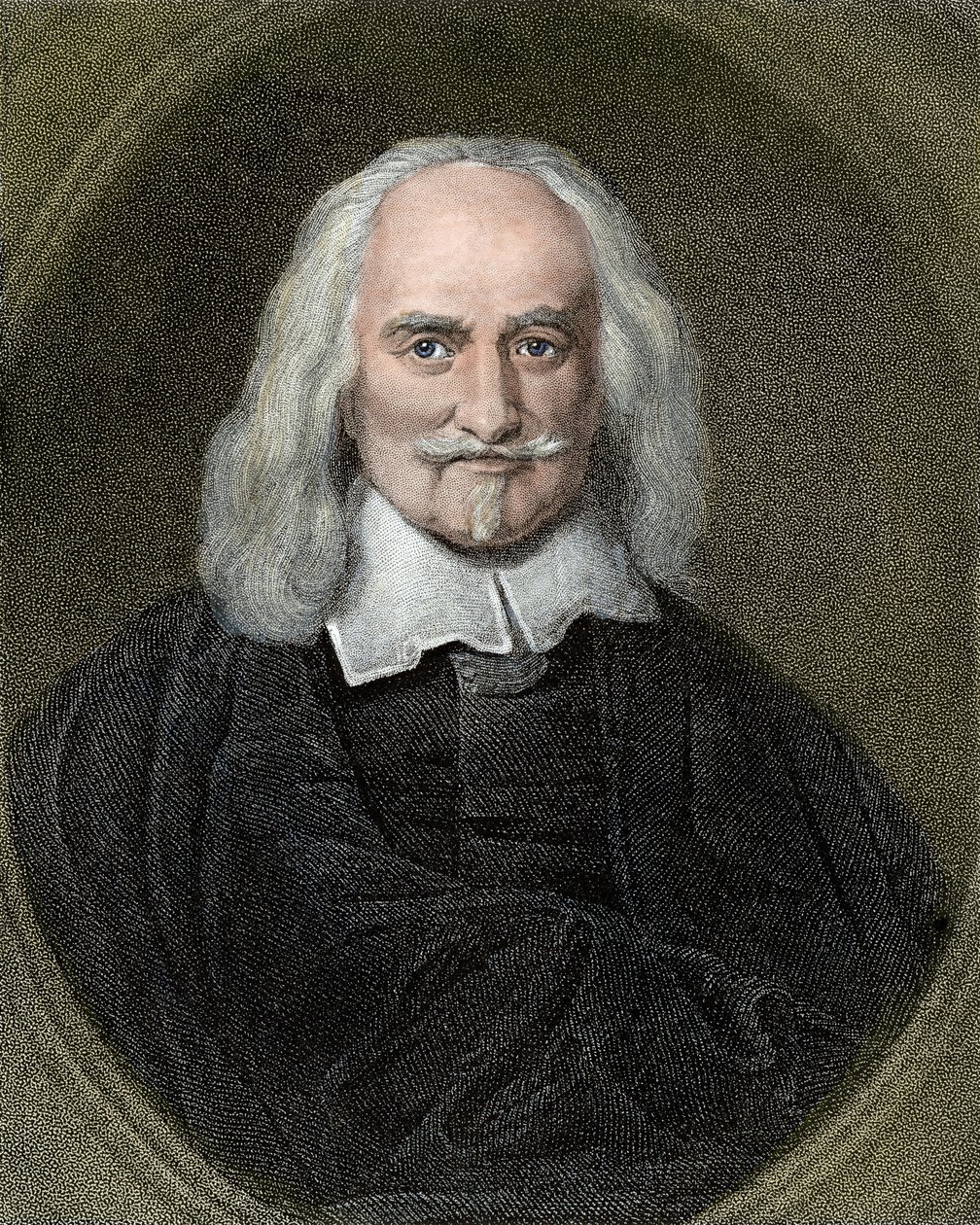 Ritratto di Thomas Hobbes (1588-1679) filosofo inglese. Incisione a colori del XIX secolo da Jan Baptist (after) Jaspers