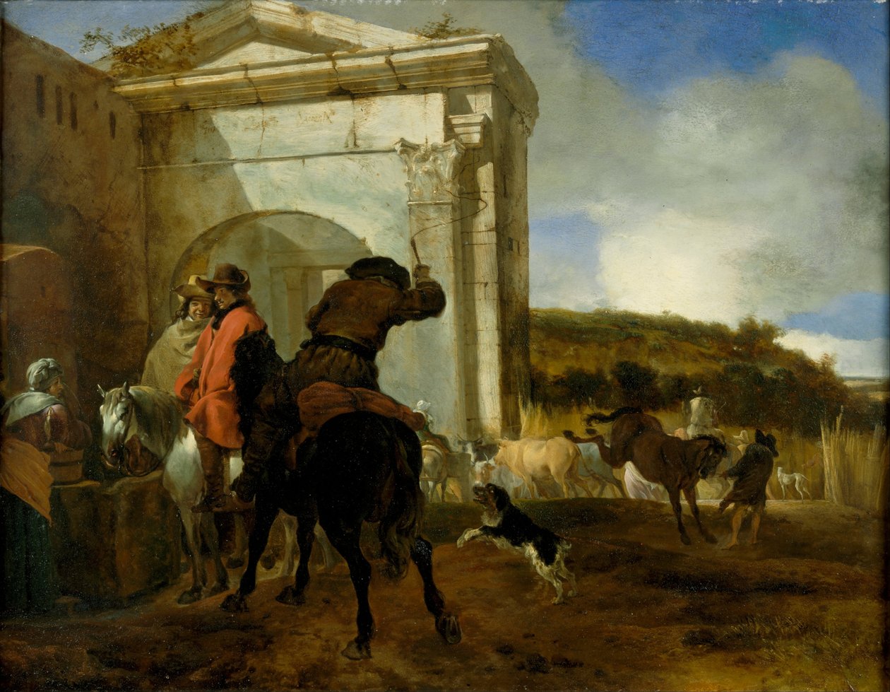 Paesaggio italiano con cavalieri presso una sorgente da Jan Baptist Weenix
