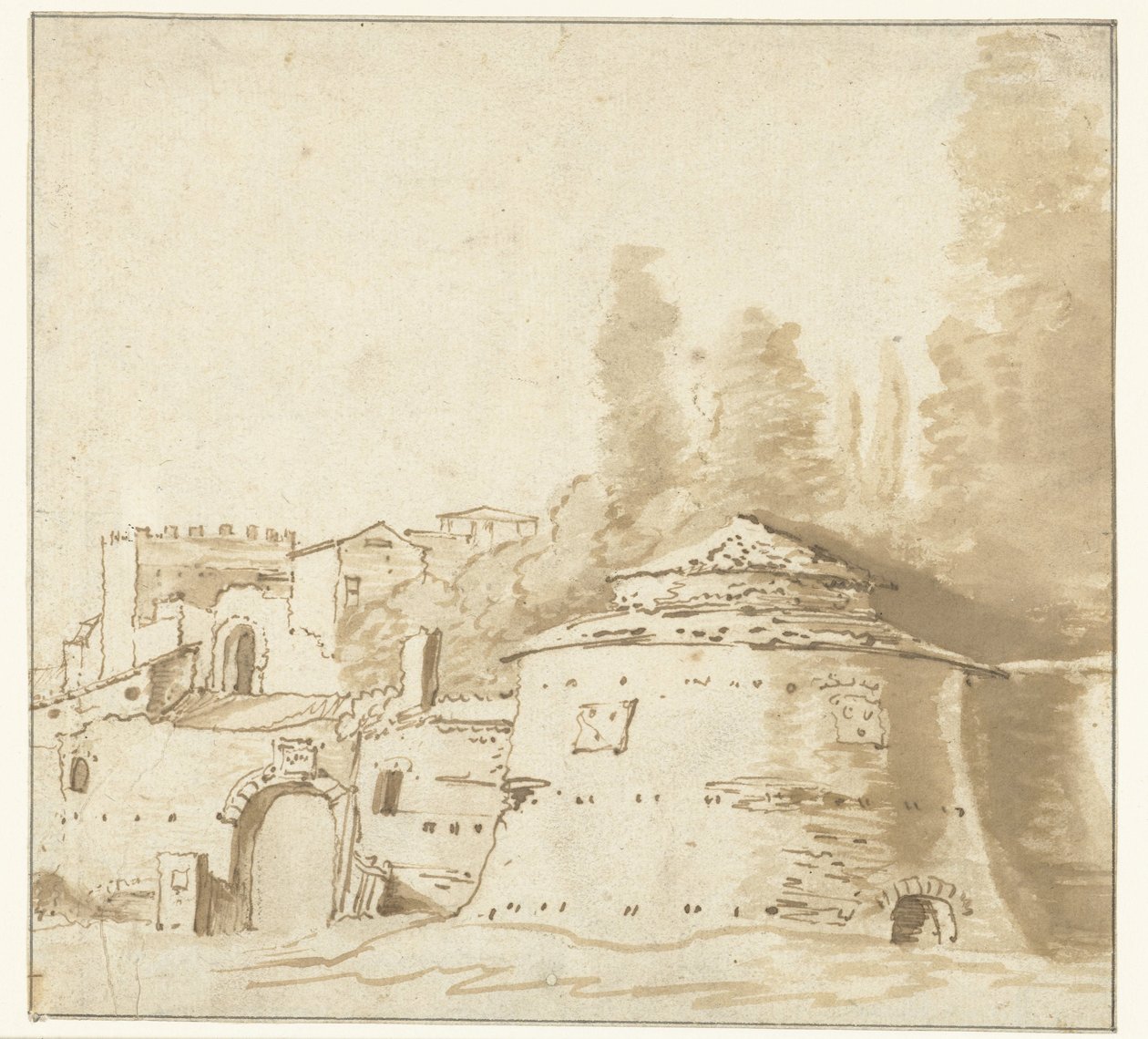 Edificio italiano con torre rotonda massiccia da Jan Both (attributed to)