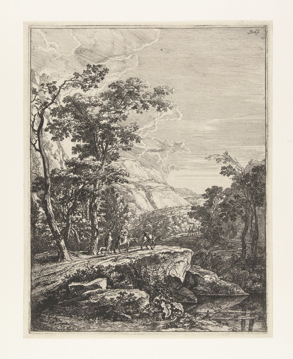 Paesaggio con donna che cavalca un mulo lungo l