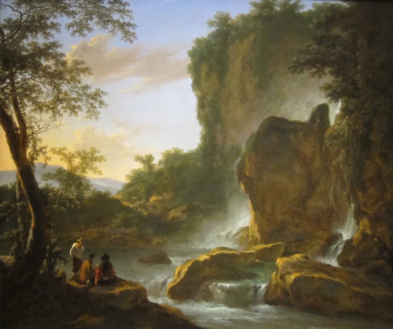 Uomini che riposano in un paesaggio montano boscoso con cascate da Jan Both