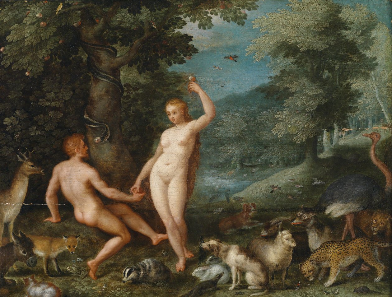 Paesaggio paradisiaco con Eva che tenta Adamo da Jan Brueghel the Younger
