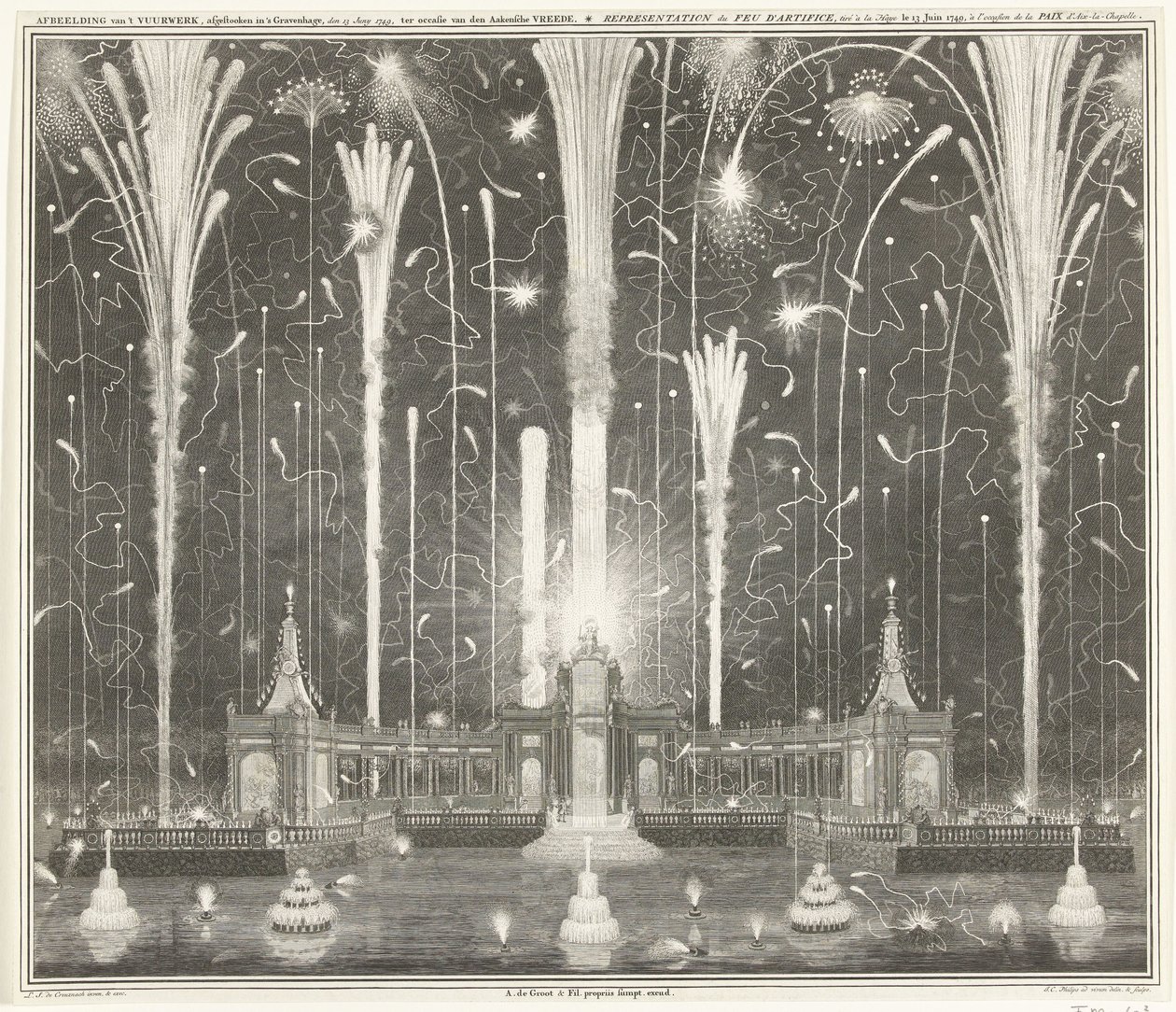 Vuurwerk te Den Haag voor de Vrede van Aken, 1749 da Jan Caspar Philips