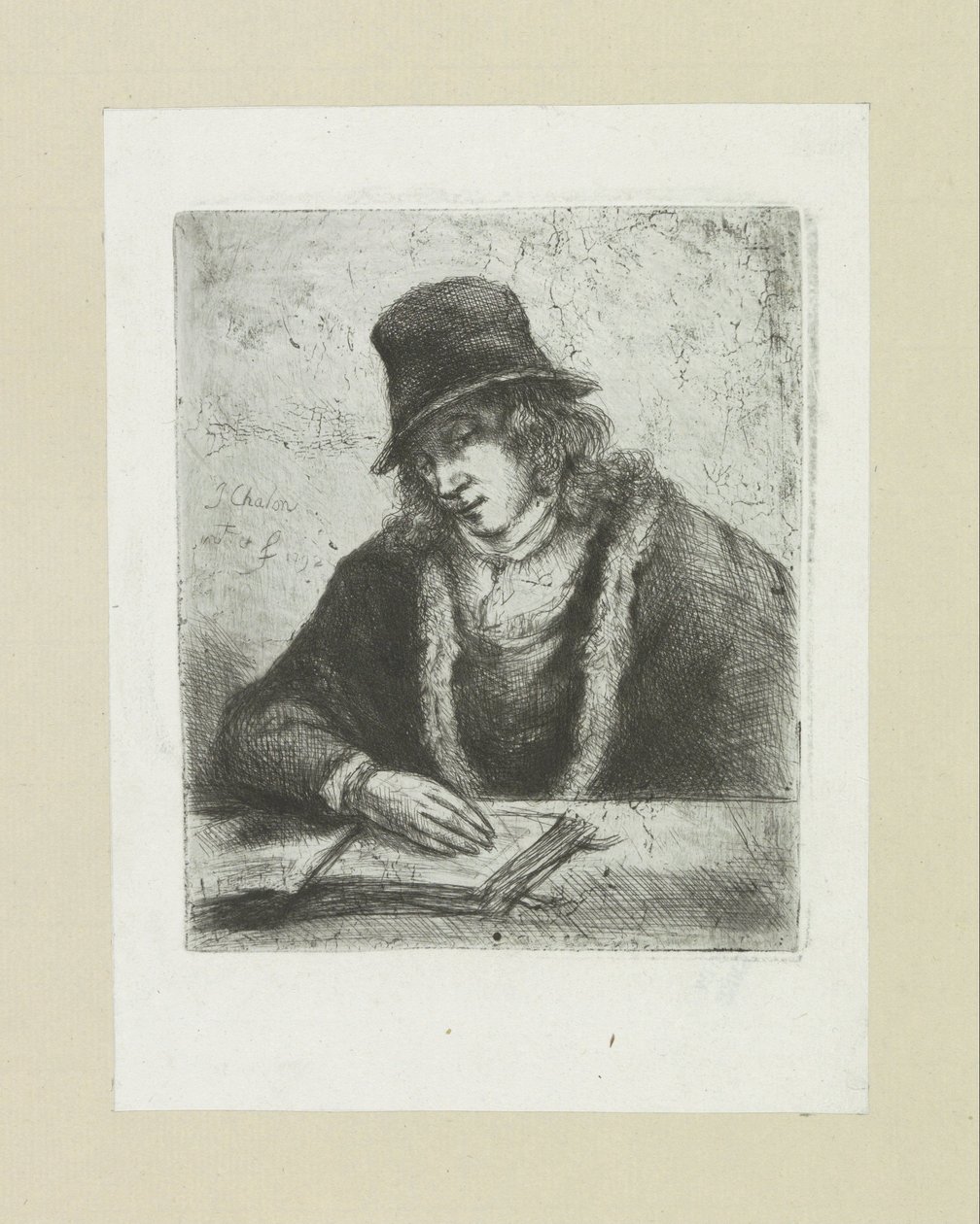 Uomo che legge con cappello da Jan Chalon