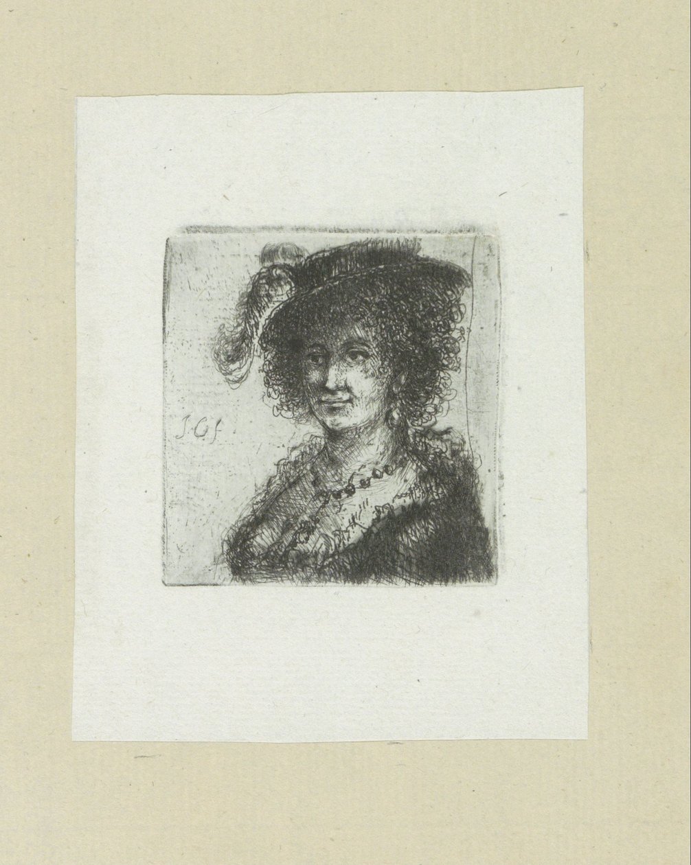 Donna con cappello piumato da Jan Chalon